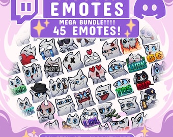 Cat Twitch and Discord Emotes Set FULL All 45 EMOTES!!!! - White Cat Emote Set Perfect for Streamers on Discord, Youtube or Twitch