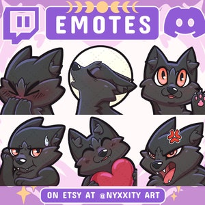 Black Wolf Twitch and Discord Emotes Set #1 | 6 Cool Emojis for Streamers | Cool Wolf Emotes for your Discord, Youtube and Twitch