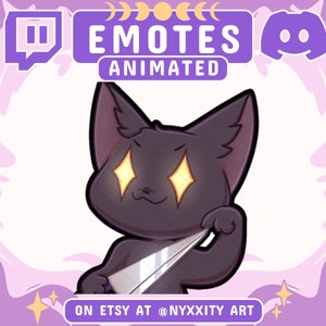 アニメーション化された黒猫ナイフ Twitch エモート | Youtube および Discord ストリーマー向けの面白い黒猫エモート | あらゆるストリーム コミュニティに最適な猫エモート
