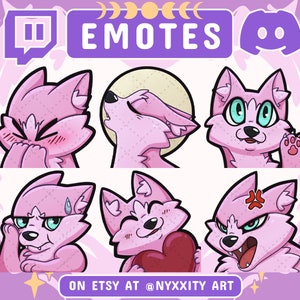 Pink Wolf Twitch and Discord Emotes | 6 Cool Emojis for Streamers | Cool Wolf Emotes for your Discord, Youtube and Twitch