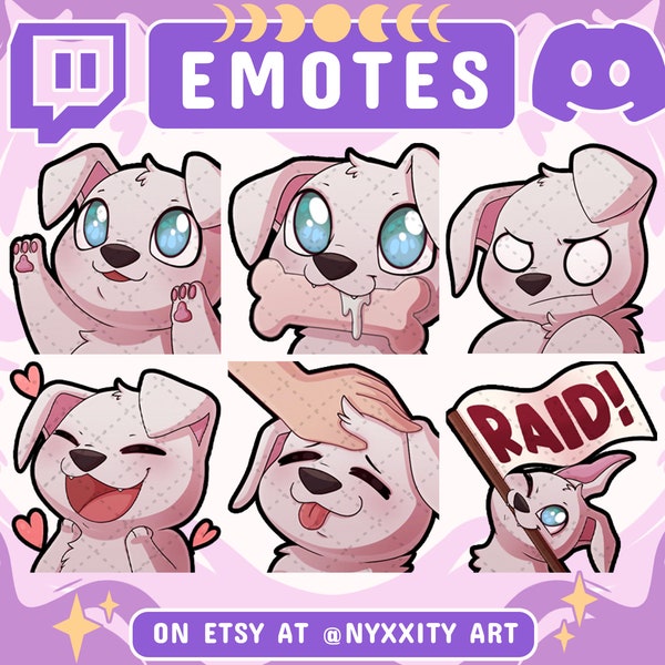 White Puppy Dog Twitch and Discord Emotes | 6 Kawaii Emojis for Streamers | Cute Doggy Emotes for your Discord, Youtube and Twitch