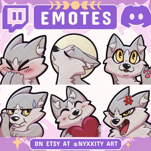 Gray Wolf Twitch and Discord Emotes Set #1 | 6 Cool Emojis for Streamers | Cool Grey Wolf Emotes for your Discord, Youtube and Twitch
