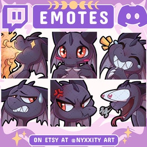 Dragon Twitch and Discord Emotes Set #1 Black | 6 Cool DnD Emojis for Streamers | Dragon Emotes for your Discord, Kick, Youtube and Twitch