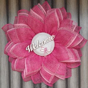 Pink Daisy Flower Wreath, Spring Wreath, Summer Wreath, Burlap Flower Wreath, Front Door Wreath, Mother&#39;s Day Gift, Everyday Wreath