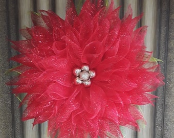 Christmas Flower Wreath, Red Poinsettia Wreath, Christmas Wreath, Winter Flower Wreath, Front Door, Christmas Décor, Poinsettia Wreath