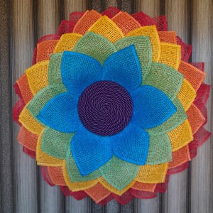 Rainbow Daisy Burlap Wreath: Colorful Front Door Decor