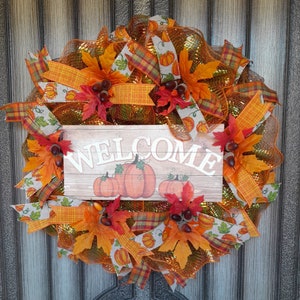 Fall Welcome Wreath: Deco Mesh, Pumpkin Sign, Autumn Decor
