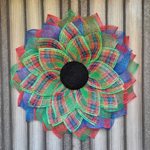 Christmas Wreath for Front Door, Christmas Burlap Flower Wreath, Winter Wreath, Poly Burlap Flower, Front Door Wreath, Christmas Gift