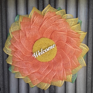 Welcome Sunflower Wreath, Spring Wreath, Summer Wreath, Front Door Wreath, Burlap Flower Wreath, Sunflower Decor, Farmhouse Wreath