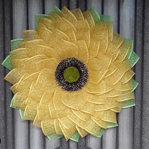 Yellow Sunflower Wreath, Spring Wreath, Summer Wreath, Front Door Wreath, Burlap Flower Wreath, Sunflower Decor, Poly Burlap Wreath