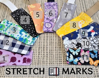 StretchMarks - Fabric bookmarks that stretch around book, won't fall out, and protects edges - makes great gift - first collection
