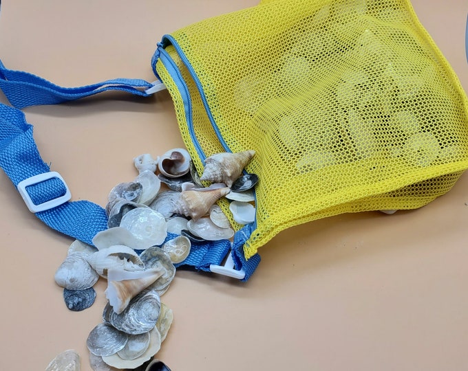 Borsa A Rete Per Spiaggia Con Conchiglie E Giocattoli - Espandibile, Tracolla Regolabile, Stampa Colorata - Perfetta Per Bambini E Adulti