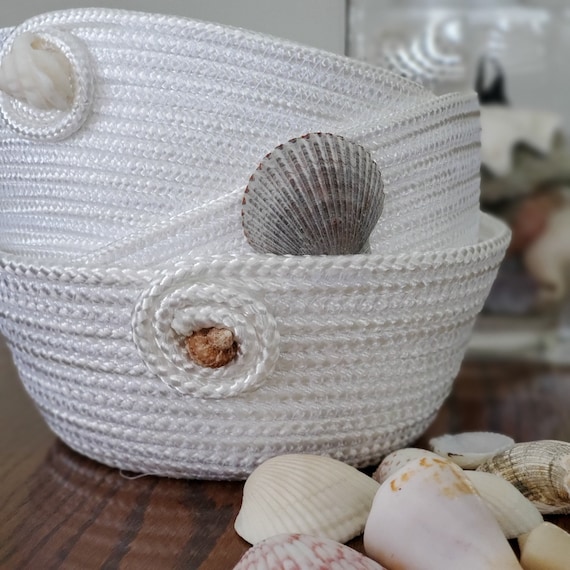 Seashell Basket for Storage Seashell Rope Basket Embroidered Seashell  Coastal Theme Basket Housewarming Gift Round Rope Basket 