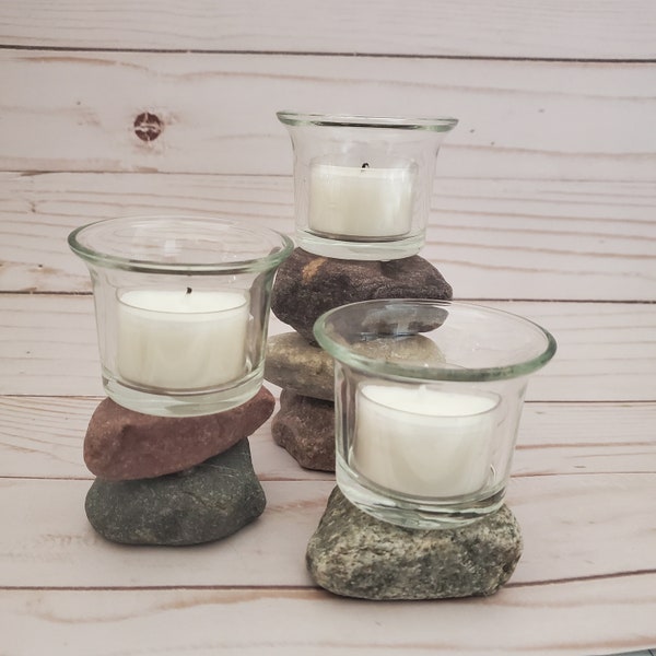 River Rock Candle Holder Etsy