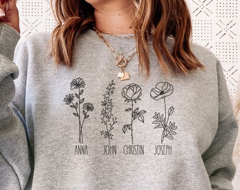 Birth Month Flower Sweatshirt, Birth Flower Sweater, Birth Flower Shirt, Personalized Mom Gift, Grandma Flower Sweatshirt