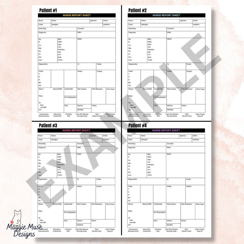 4 Patient Report Sheet, Nursing Report Sheet Multiple Patients Nurse