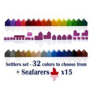 Ensemble en bois pour colons + gens de mer [23 couleurs] colonies + villes + routes + navires