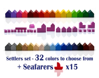 Wooden Set to Settlers + SEAFARERS [23 colors] Settlements + Cities + Roads + Ships