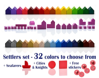 Wooden Set to Settlers + SEAFARERS + CITIES&KNIGHTS + Stickers [32 colors] Settle.+Cities+Roads+Ships+Knights+Walls