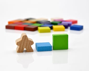 15x15x5mm SQUARE/BLOCK [26 colors] Wooden Token to Board Games