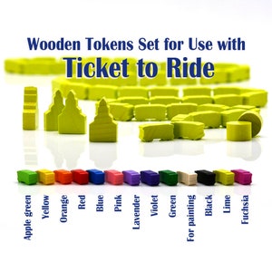 Wooden Train Tokens Set: 45 Trains, 3 Stations for Ticket to Ride