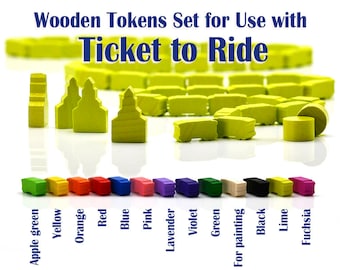 Wooden Tokens Set for Use with Ticket to Ride [15 colors] 45 Trains 3 Stations 1 Marker