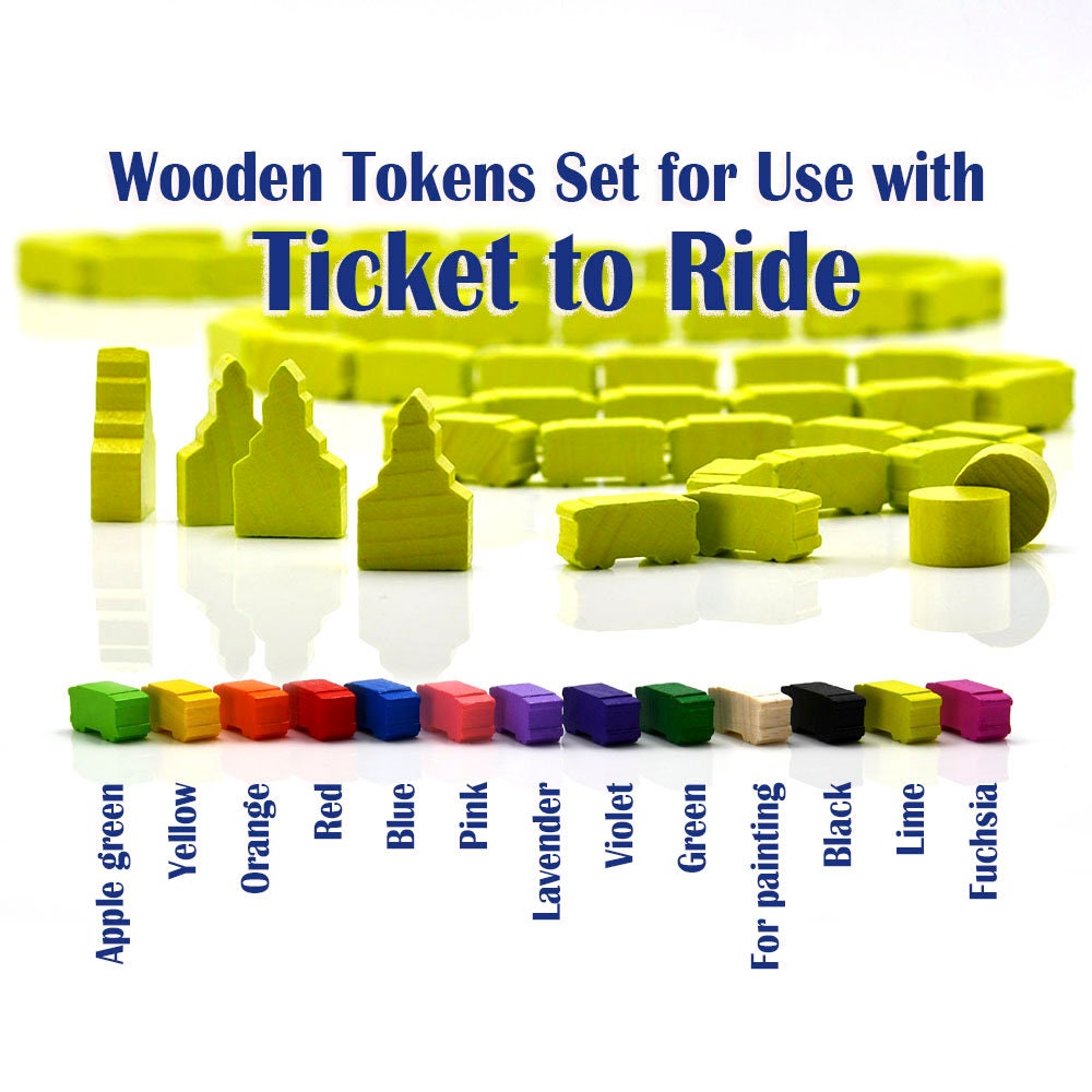 Single Line Train Tokens Wooden Train Tokens Set: 45 Trains, 3 Stations for Ticket to Ride - Etsy