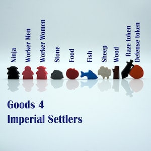Imperial Settlers tokens: Worker/Stone/Food/Fish/Sheep/Wood/Raze/Defense/Ninja WOODEN TOKENS