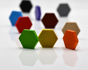 Flat Hexagon 25x5mm [63/64'] Wooden Token to Board Games [17 colors]