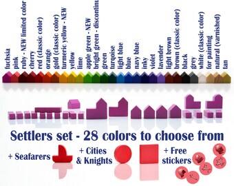 Holzset für Siedler + Seefahrer + Städte und Ritter + Aufkleber [27 Farben] Siedler + Städte + Straßen + Schiffe + Ritter + Mauern