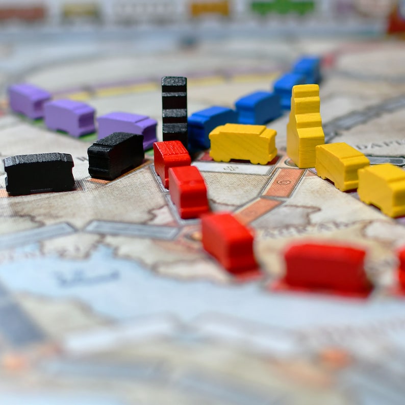 Single Line Train Tokens Wooden Train Tokens Set: 45 Trains, 3 Stations for Ticket to Ride - Etsy