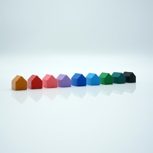 Jeton MAISON/ÉTABLISSEMENT en bois 14 x 12 x 10 mm [30 couleurs au choix] Catane/jeux de société