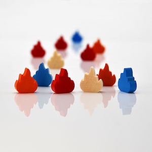 Small Fire / Flame 13x15x5 mm [7 colors] Wooden Token to Board Games