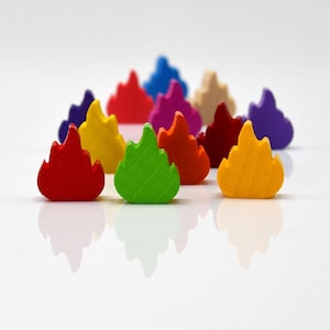 Small Fire / Flame 13x15x5 mm [11 colors] Wooden Token to Board Games