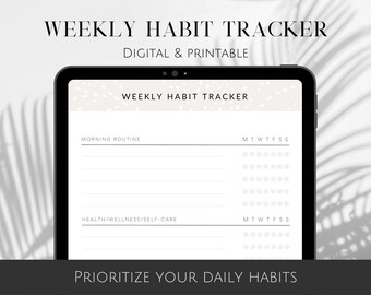 Weekly Habit Tracker | Digital & Printable| Morning n' Night Time Routine, Health, Wellness, Self Care | Compatible with GoodNotes