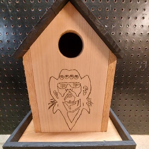 Lemmy (Motorhead) - Wood-Burnt birdhouse / feeder!! (71) - All our creations are Unique, ONE OF A KIND. Never make anything twice!