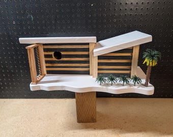 VERY COOL - Black & White Mid-Century Modern birdhouse -Palm Springs style - Easy clean out on back.