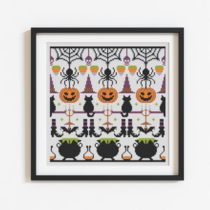 Halloween Sampler Cross Stitch | Autumn Cross Stitch Chart | Modern Cross Stitch | Beginner&#39;s Cross Stitch | Embroidery Pattern | PDF