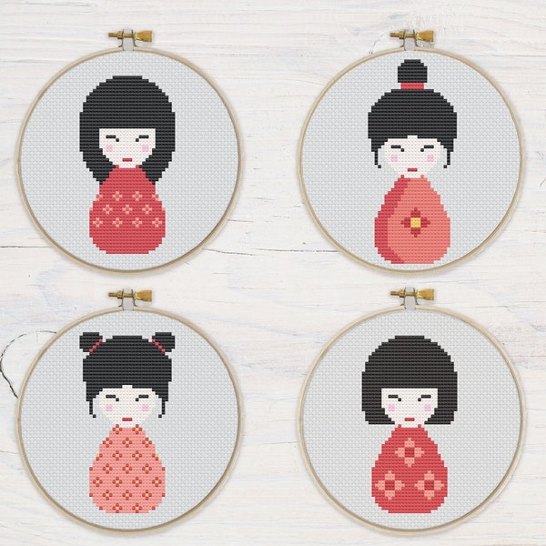 Kokeshi Dolls Cross Stitch Pattern | Japanese Dolls Cross Stitch | Beginner's Cross Stitch | Modern Cross Stitch | Embroidery Pattern |