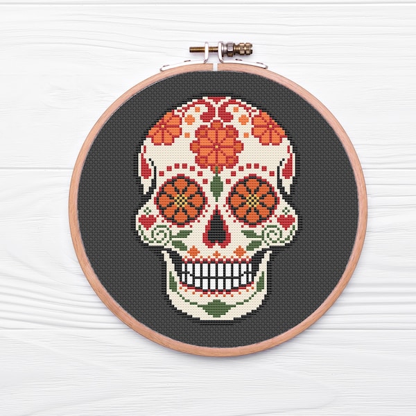 Sugar Skull Cross Stitch Pattern | Day of the Dead Cross Stitch | Modern Cross Stitch | Beginner's Cross Stitch | Embroidery Pattern | PDF