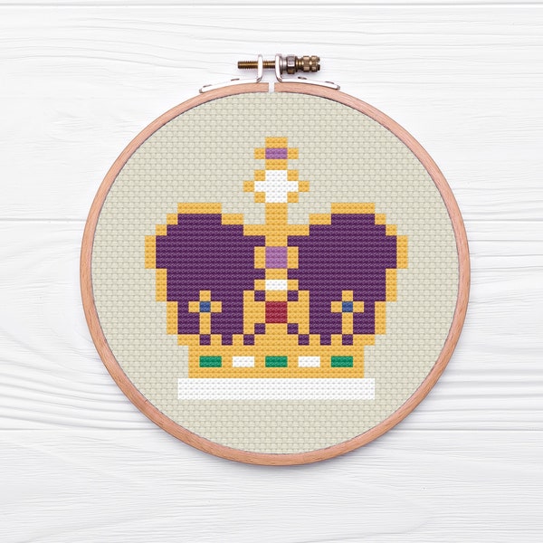 King's Crown Cross Stitch | Coronation Cross Stitch Pattern | Modern Cross Stitch | Beginner's Cross Stitch | Embroidery Pattern