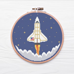 Space Shuttle Cross Stitch Pattern | Space Rocket Cross Stitch | Modern Cross Stitch | Beginner&#39;s Cross Stitch | Embroidery Pattern