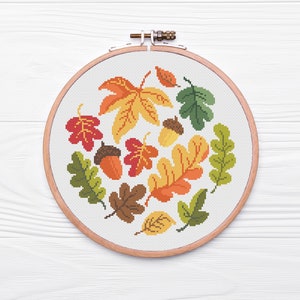 Autumn Leaves and Acorns Cross Stitch Pattern | Fall Cross Stitch | Modern Cross Stitch | Beginner&#39;s Cross Stitch | Embroidery Pattern | PDF