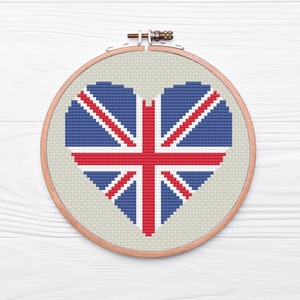 Union Jack Heart Cross Stitch Pattern | Coronation Cross Stitch Pattern | Modern Cross Stitch | Beginner&#39;s Cross Stitch | Embroidery Pattern