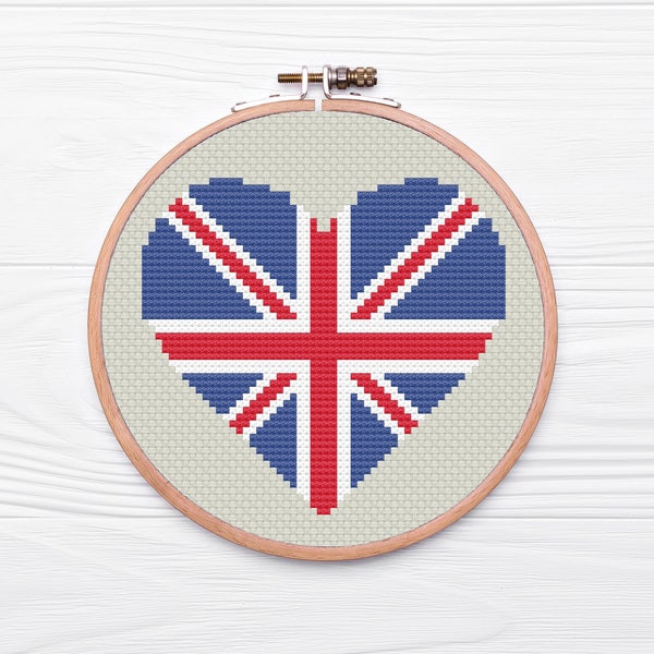 Union Jack Heart Cross Stitch Pattern | Coronation Cross Stitch Pattern | Modern Cross Stitch | Beginner's Cross Stitch | Embroidery Pattern