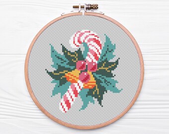 Candy Cane Cross Stitch Pattern | Christmas Cross Stitch | Modern Cross Stitch | Beginner's Cross Stitch | Embroidery Pattern | PDF Download
