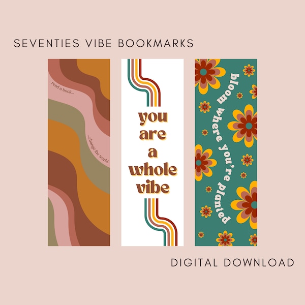 Printable Bookmarks, 70s Inspired Digital Bookmarks