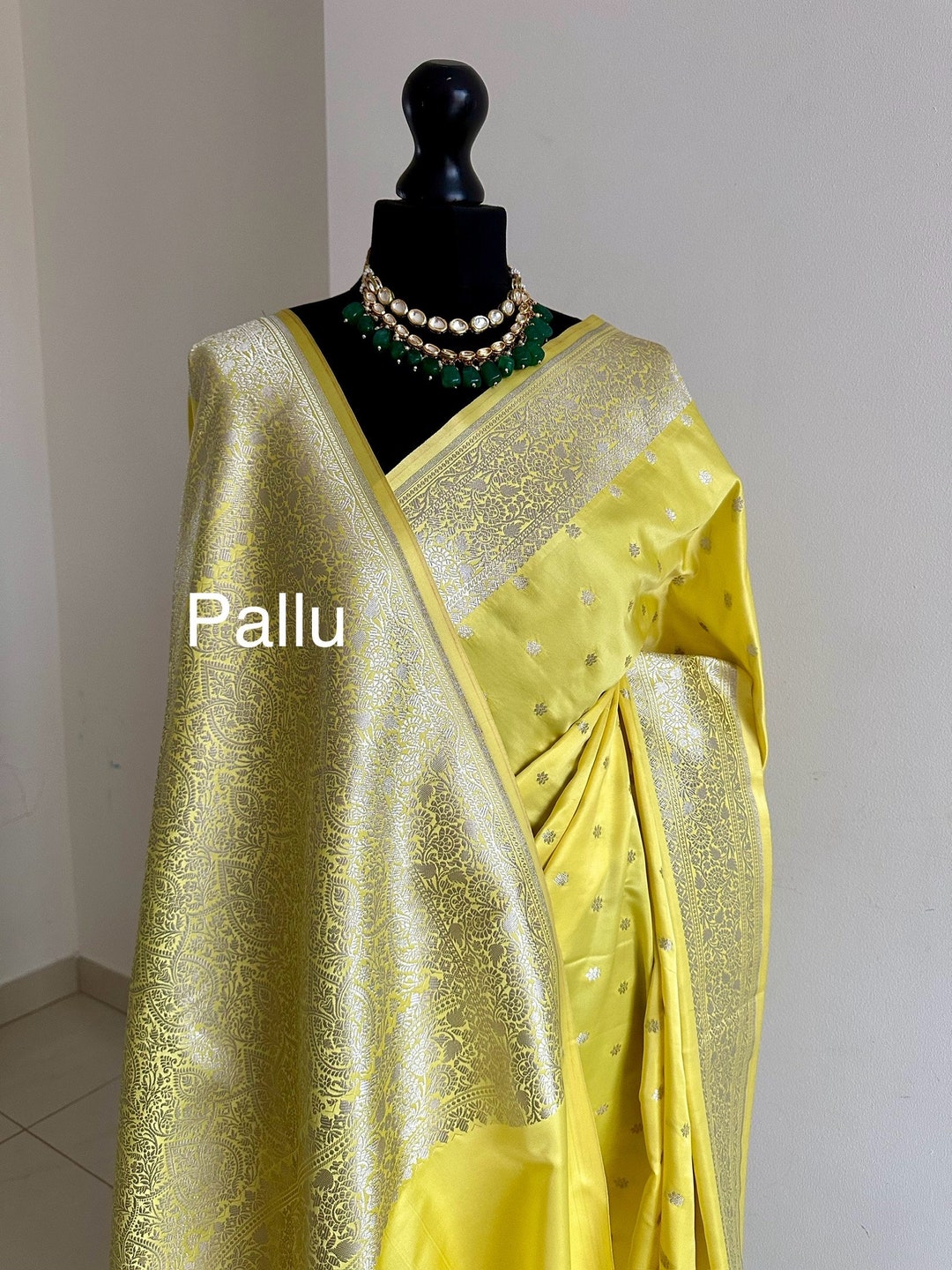 Haldi Yellow Gharchola Checked  Zari Banarasi Traditional Silk Saree