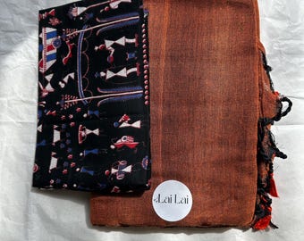 Burnt Orange Khadi Cotton Saree: Handloom Kalamkari Art Blouse
