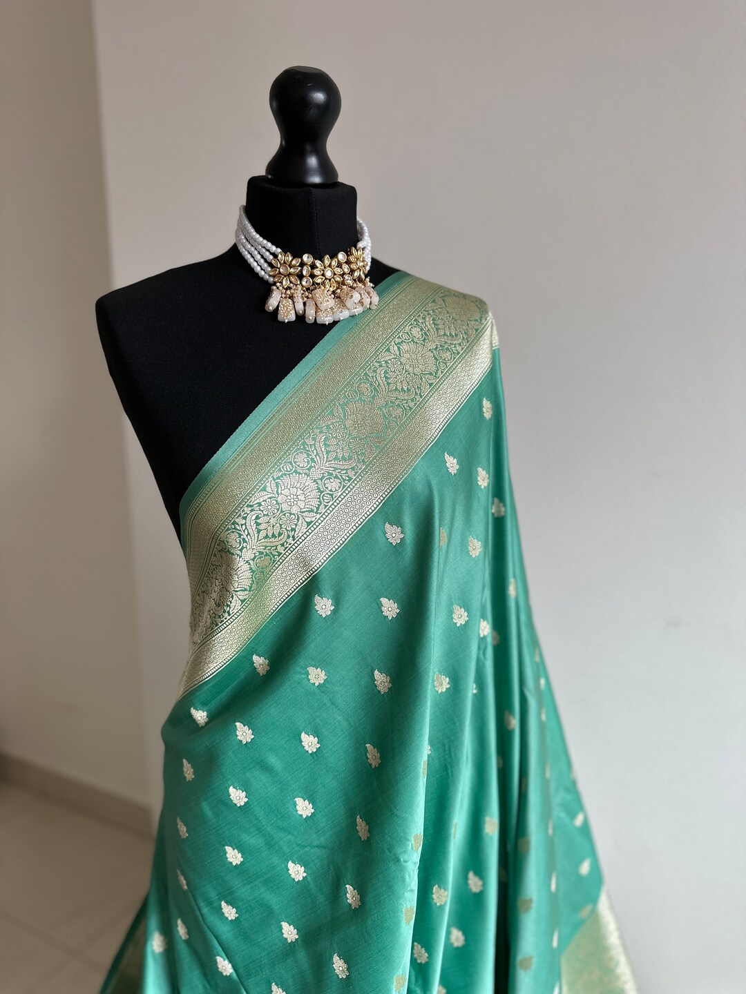 Teal Blue & Royal Purple Banarasi Semi Tussar Silk Saree main image 0